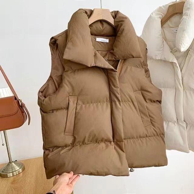 

Autumn/winter Women Thickened Warm Vest Casual Sleeveless Solid Cotton-padded Parkas Keep Warm Hem Drawstring Vest Outerwear XXL кавовий