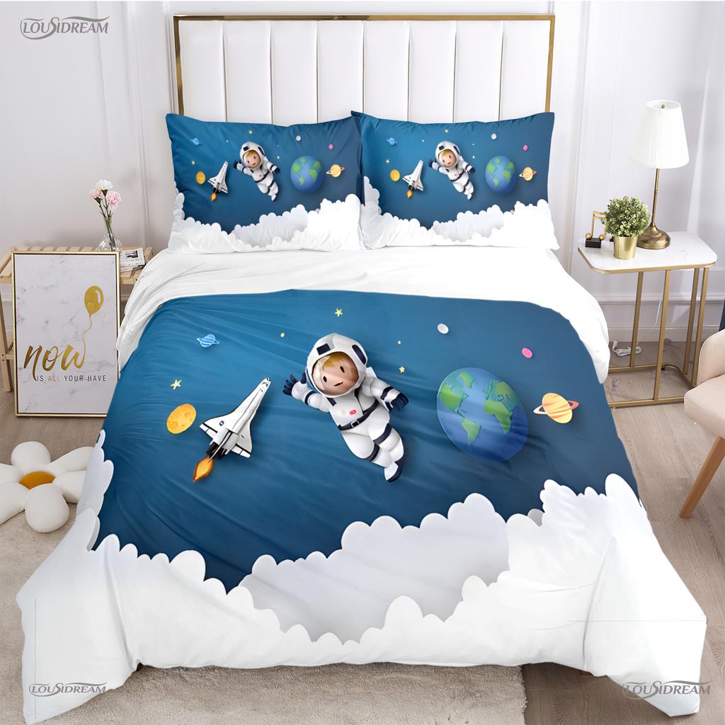 Cartoon Space Astronaut All Season Duvet Cover Comforter Bedding Sets Soft Quilt Cover And Pillowcases Single/Double/Queen/King