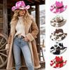 Metal Badge Faux Fur Hat Windproof Cowgirl Hat Vintage Western Cowboy Hat  Winter Wear