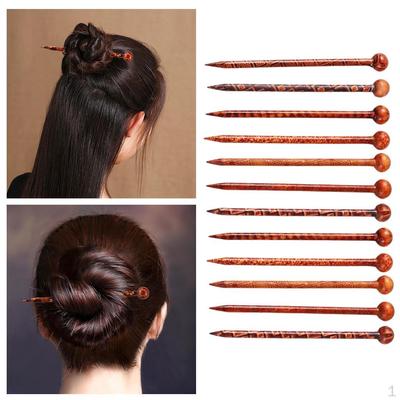12Pcs Vintage Women Wood Hair Stick Hairpin For Accessories