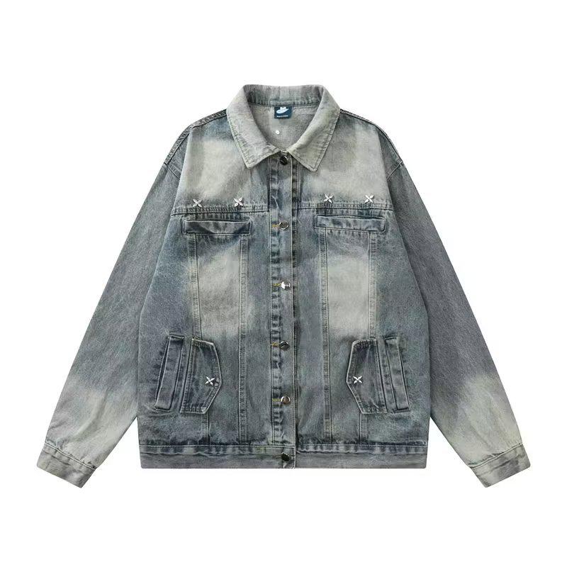 Men's Trendy Punk Street Style Denim Jacket - European & American Spring/Autumn Casual Motorcycle Top