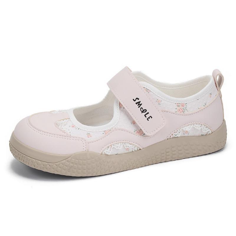 Velcro light mouth floral lace Mary Jane women's shoes new fashionable versatile hollow breathable