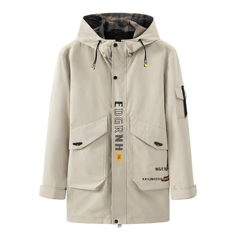 Męska kurtka z kapturem Duży rozmiar Casualowa odzież robocza Miękki i wygodny top Jednolity kolor Wiatrówka Długa