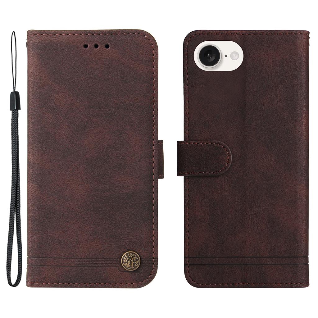 For iPhone 16e Leather Wallet Cases Skin Touch Phone Cover Stand with Strap