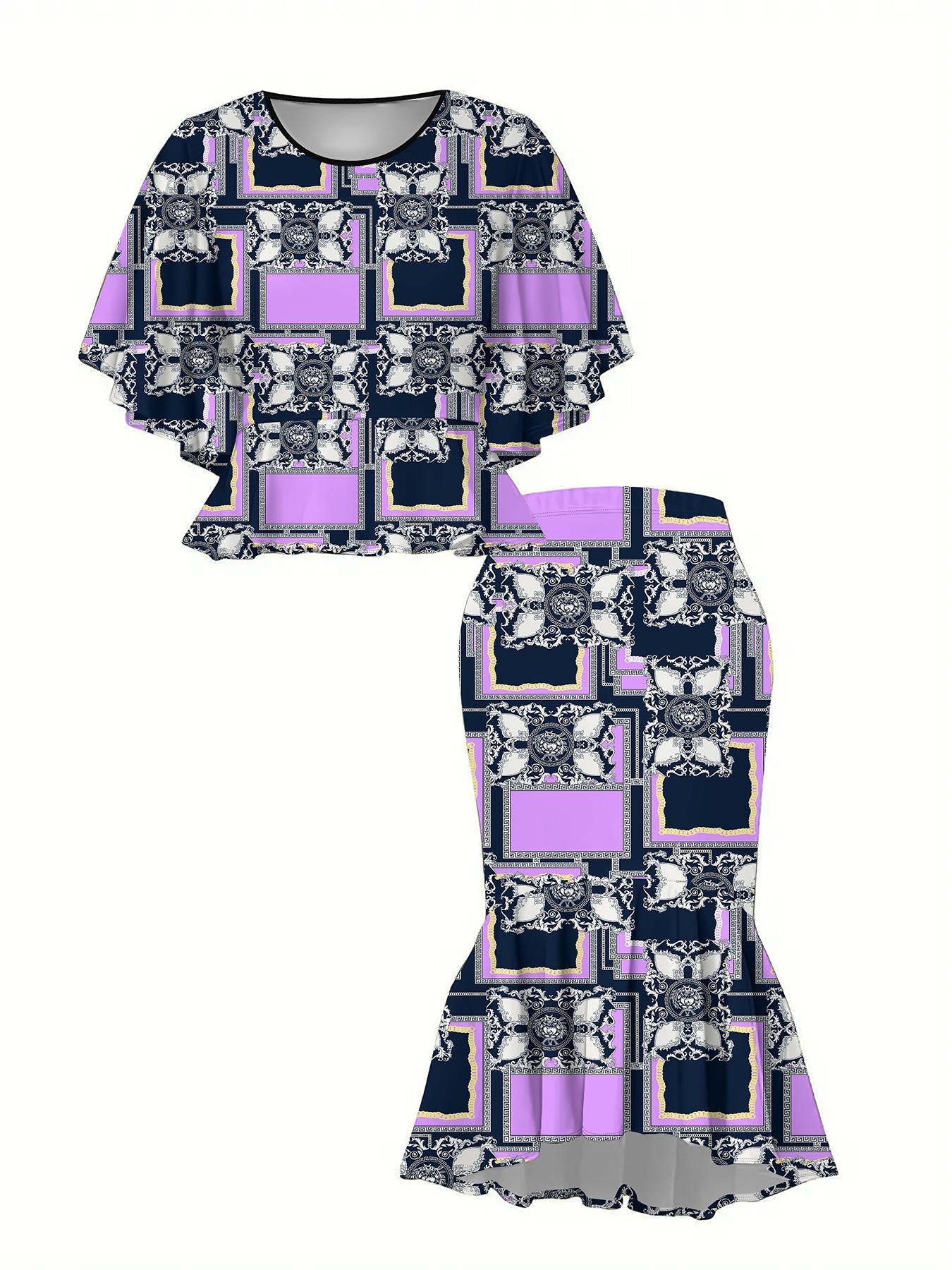 

Классический тотемный женский принт, напечатанный на 3D-принтере, Модный большого размера, Элегантный, Универсальный для всех сезонов. Футболка, Юбка и Комплект, Модный Стиль 6XL фиолетовый