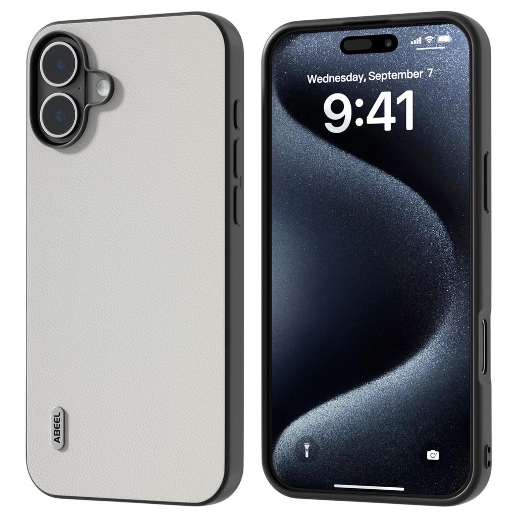 For iPhone 16 Plus Case Genuine Cow Leather Coated PC+TPU Phone Cover