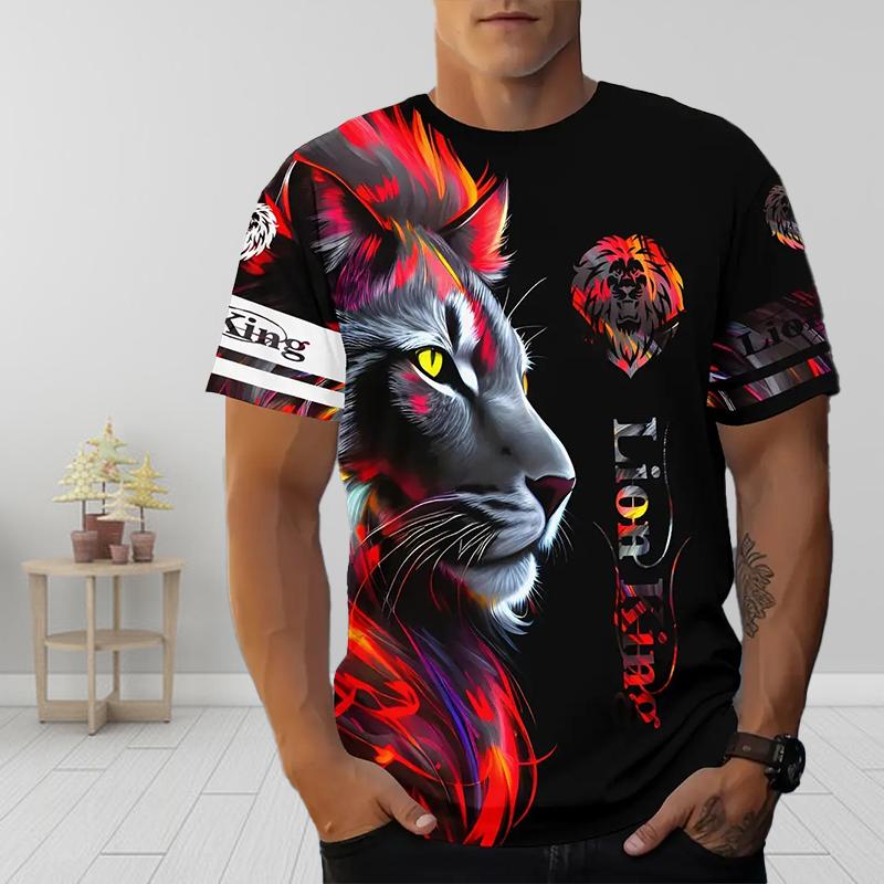 New Summer Men's Fashion T-shirt Personality Big Lion Printed Men's T-shirt Top