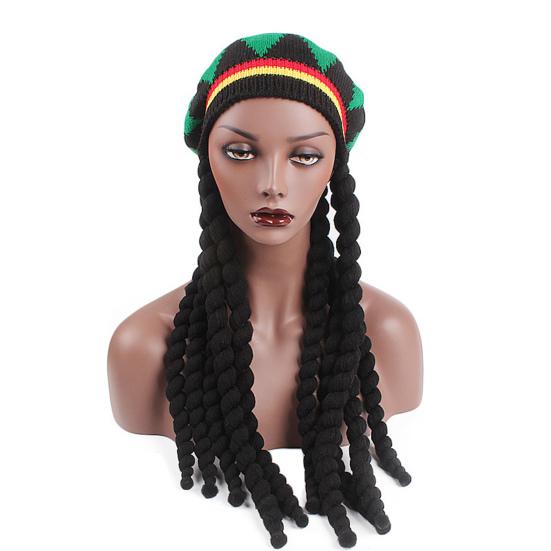 Kvinner Halloween lue Fargerik Strikket Elastisk Anti-skli Vindtett Tykk Witch Cosplay Fake Black Braids Party Carnival Beret