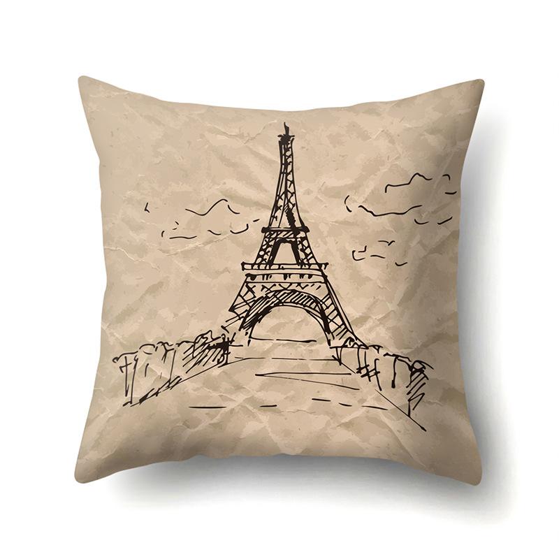 Polyester Pillow Cover Home Printed Pillow Cover Retro Tower European Building Cushion Cover Car Cushion Cover