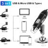 Microscopio digitale 1600X 3in 1 con fotocamera Microscopio elettronico portatile per saldatura Lente di ingrandimento a LED Lente di ingrandimento con carica USB di tipo C