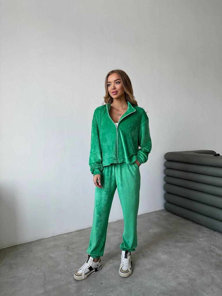 Europejski i Amerykański Jesienny Zestaw Dwuczęściowy z Aksamitu Zapinany na Zamek: Bluzka z długim rękawem, elastyczną talią i spodnie z mankietami z kieszeniami dla kobiet