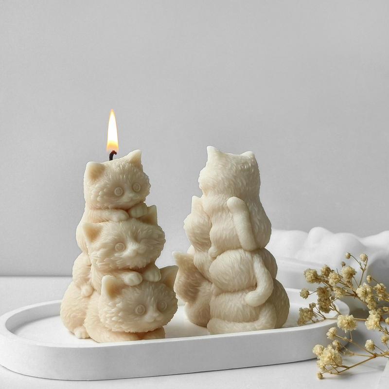 Cute Cat Candle Silicone Mold Reusable Three Cats Stacking Ornament Silicone Mold Kitten Crafts Plaster Resin Soap Making Tools