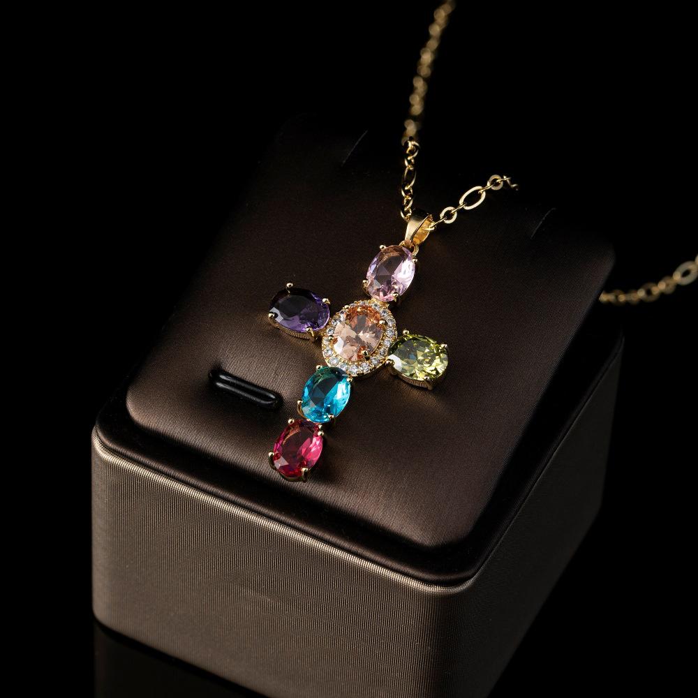 Copper-Plated 18K Gold Silver Necklace with Zirconia Cross Pendant