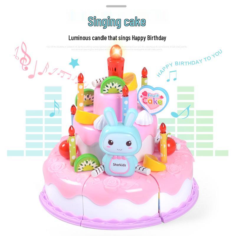 Light-Up Musical Birthday Cake Toy: Three-Tier with Fruit Cutting Fun for Girls