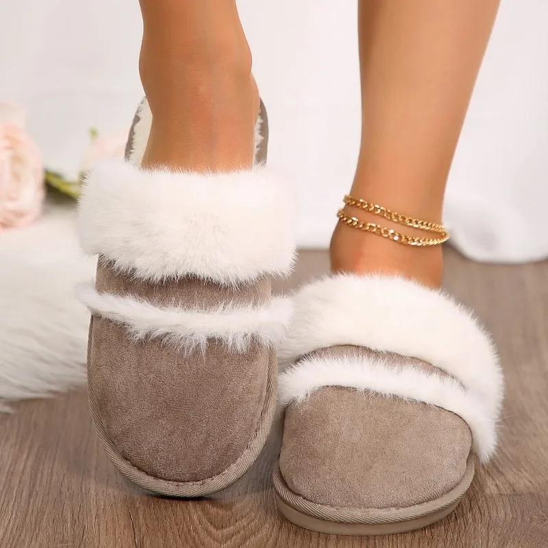 Fashion 2024 Hot Sale Shoes for Women Closed Toe Women's Slippers Autumn Suede Warm Indoor Flat Casual Comfortable Large Size Slippers