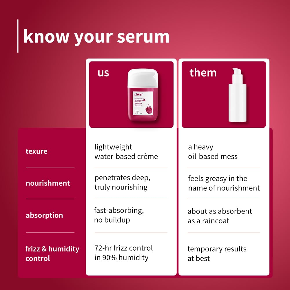 Plum Cherry Blossom Frizz Control Hair Serum Crème 50g | Leave-In, Heat & UV Protection, Smooth Tamed Hair