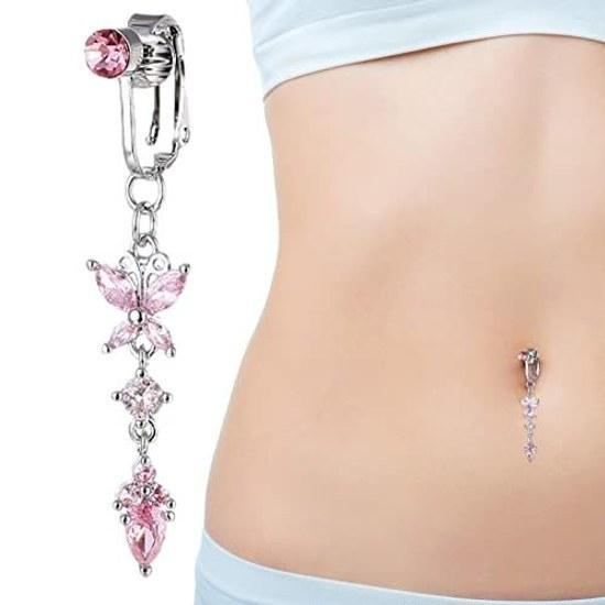 xiaoxin Clip-on Navel Ring - Non-hole Fake Belly Button Butterfly Heart Body Piercing Jewelry