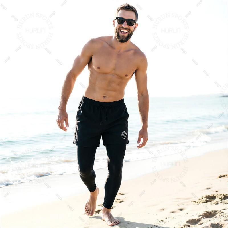 Mens Quick-Dry Surf Swim Trunks With Hidden Pocket 9/10 Length High-Elasticity Boardshorts Swimming Diving