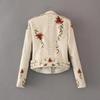 Turn-down Collar Pu Motorcycle Black Punk Outerwear Women Floral Print Embroidery Faux Soft Leather Jacket Coat