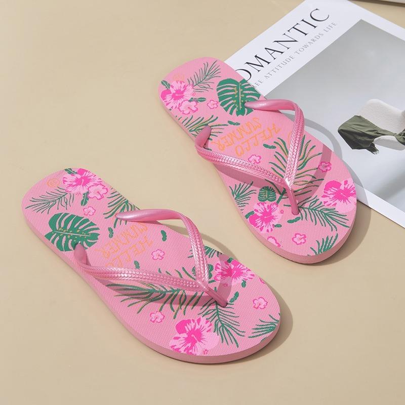 

Lovely Flip Flop Tropical Leaves Hibiscus Leisure Beach Slippers for Women Plant Durable Flat Shoes Design Custom Fashion 2025 37 красный