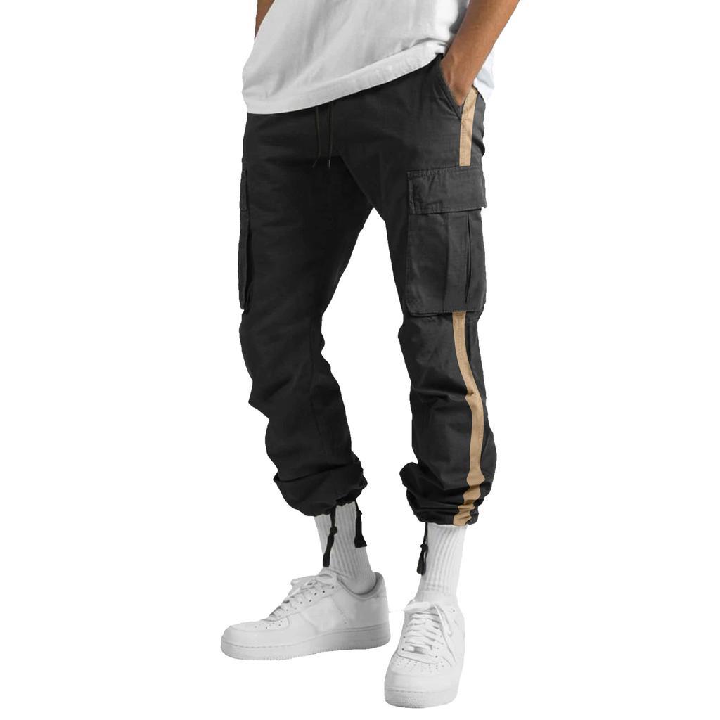 Spring and Autumn Men's Overalls Drawstring Drawstring Pocket Color Matching Long Pants