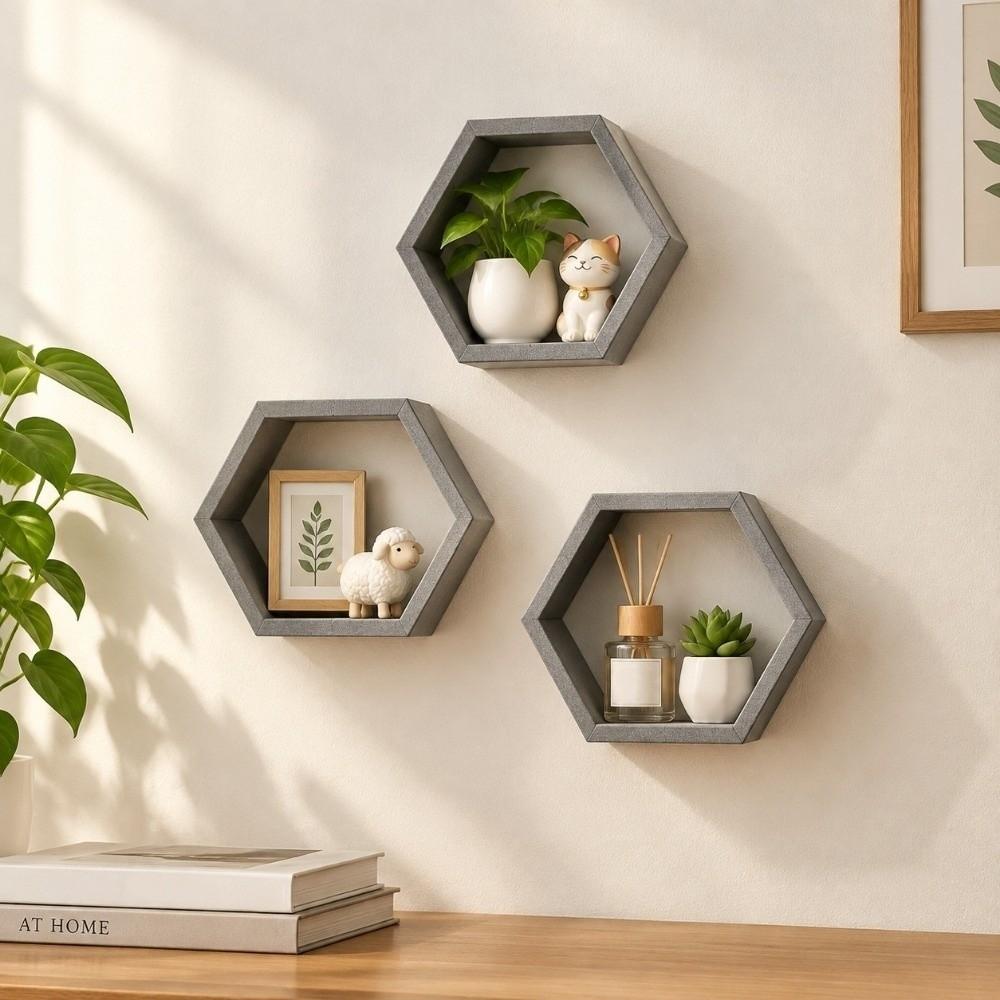 3PCS Nordic Style Hexagonal Suspended Storage Rack Hexagonal Floating Shelves Home Decor