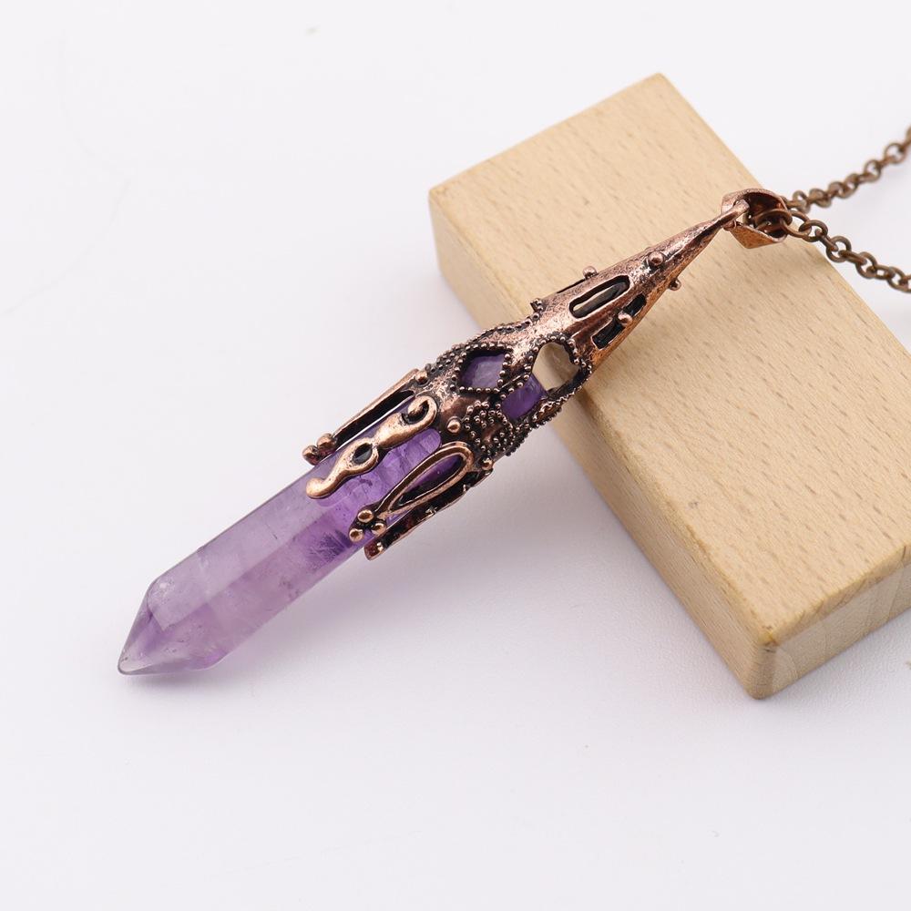 Natural Stone Crystal Single Pointed Hexagonal Column Yoga Jewelry Hexagonal Pyramid Pendulum Pendant Necklace Sweater Chain N762