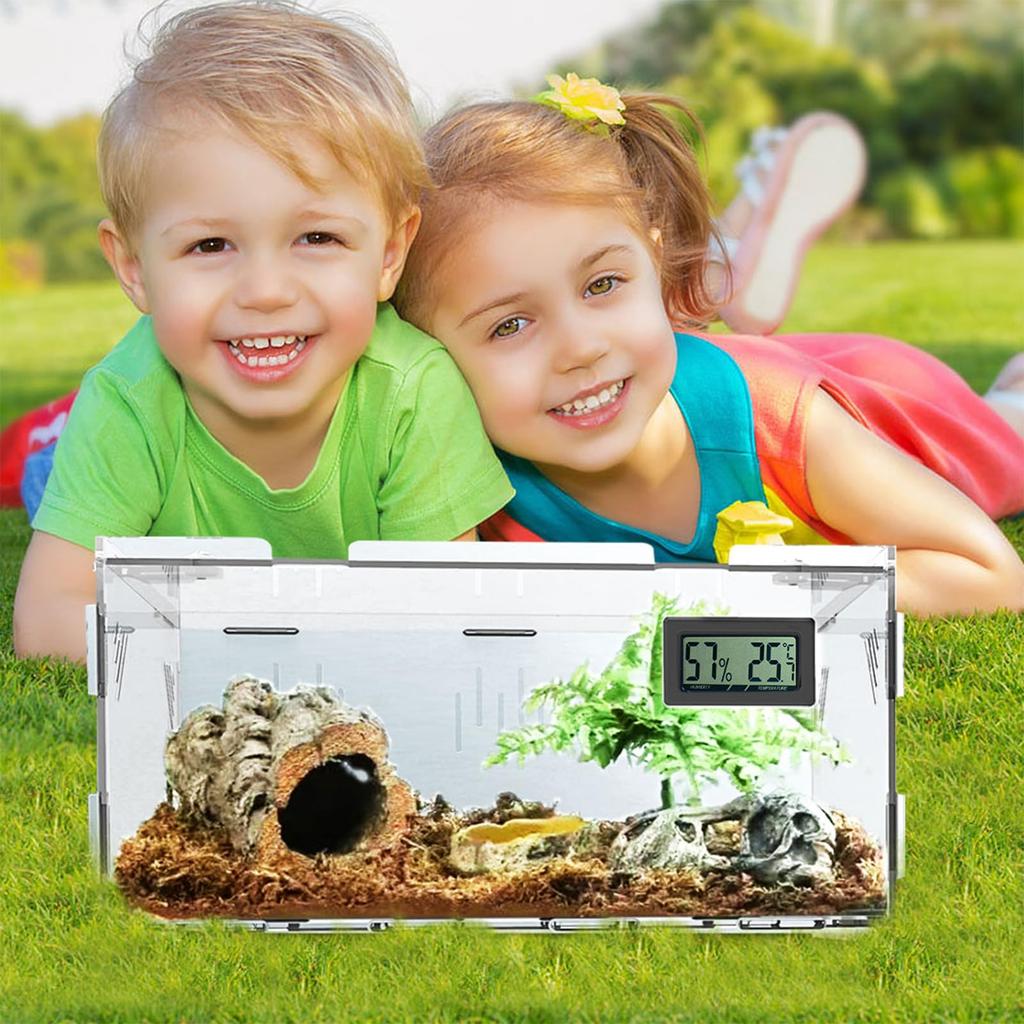 Lizard Cage Reptile Cage Breeding Case with Thermometer and Hygrometer Reptile Terrarium Tank Insect Breeding Case Transparent Ventilated Cage Feeding