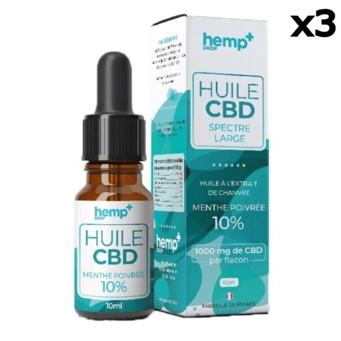 Huile CBD Menthe Poivrée, Broad Spectrum, sans THC (10ml) 2000mg / 20% / 3 flacons
