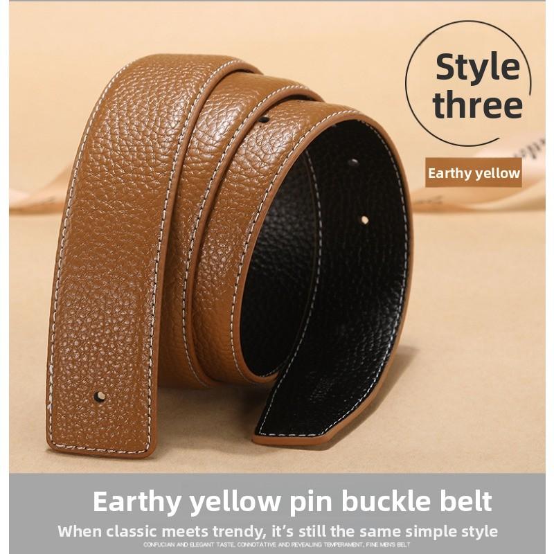 Headless Strap Men's Leather Lychee Pattern Belt, Smooth Buckle Buckle Spot