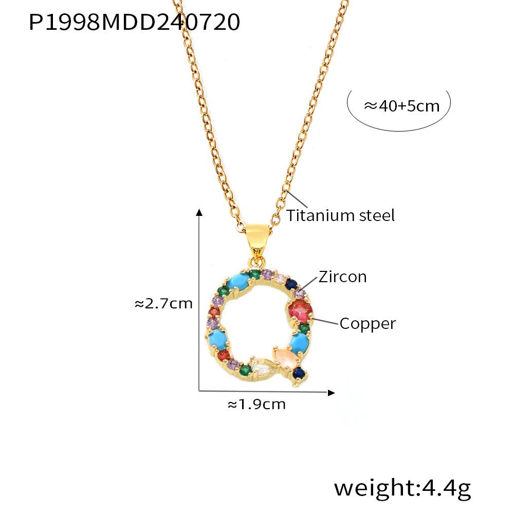 Zircon colorat cu microincrustație de cupru 26 de litere englezești, pandantiv individual personalizat, nișă, lanț clavicular hip-hop