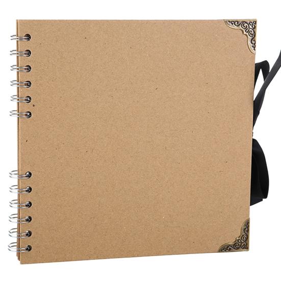 Album Foto Scrapbooking DIY, Carton cu Colțare Metalice și Legătură cu Panglică, Spirală Dublă, Carnet Gol pentru Notițe pentru Călătorie, Nuntă,