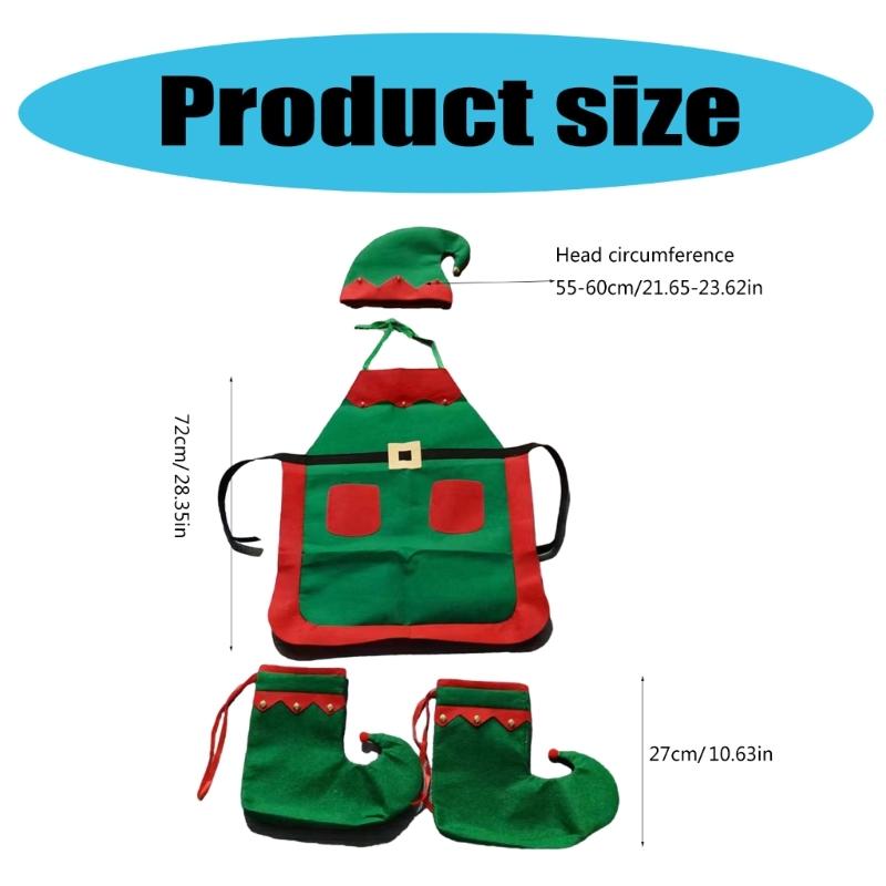 Christmas Elf Apron Christmas Apron Shoes and Hat Set Kitchen Apron Christmas Costume Accessories for Adults Costume