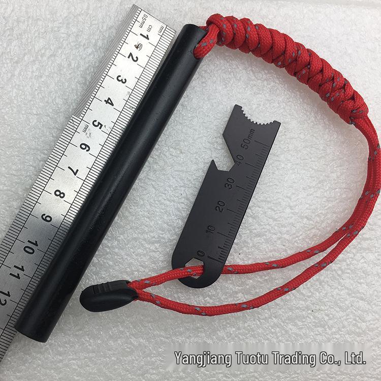Outdoor Fire Starter with Scraper & 7-Core Paracord, 12.7*127mm Flint Magnesium Rod for Camping