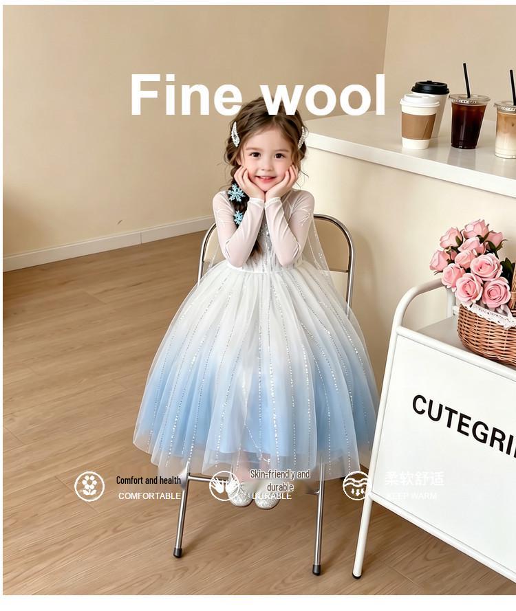 Elsa-Style Embroidered Beaded Girls' Ice Queen Dress: Birthday and Piano Performance Gown