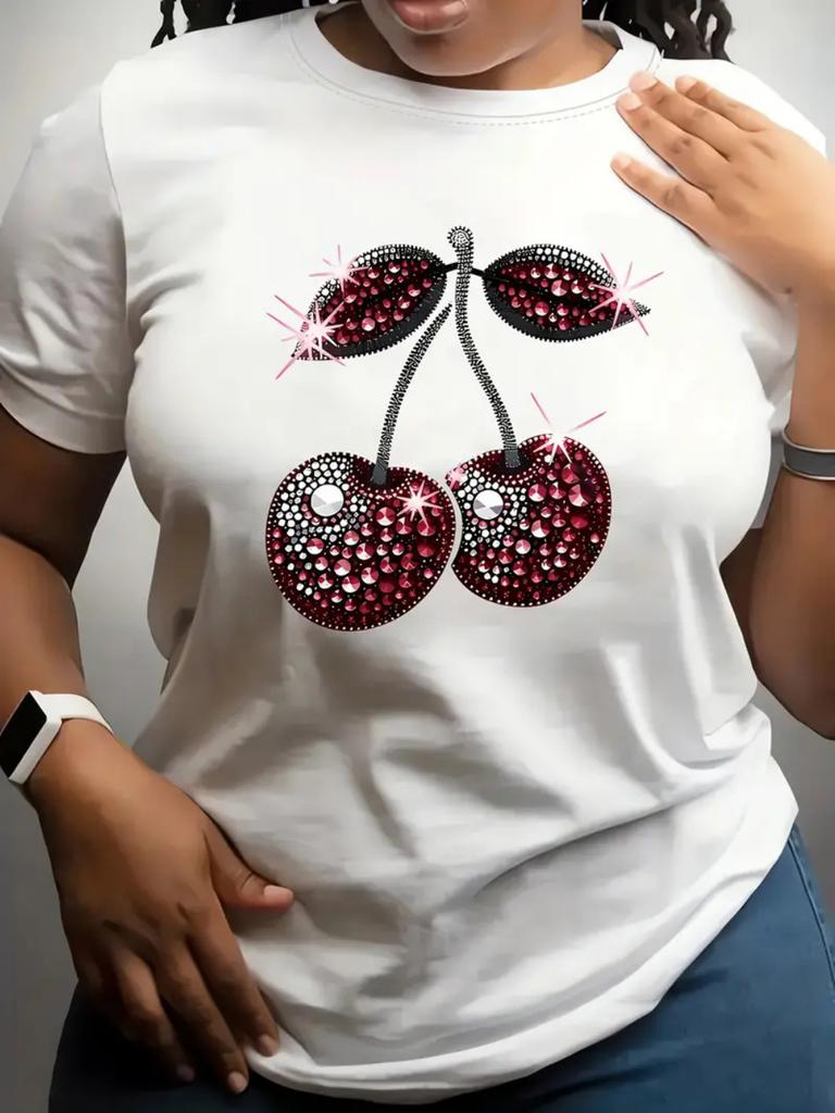 Cherry Print Womens Tshirt Women Loose Comfortable Tee Red Cherries Graphic Daily Streetwear Fashion Soft Top T Shirt