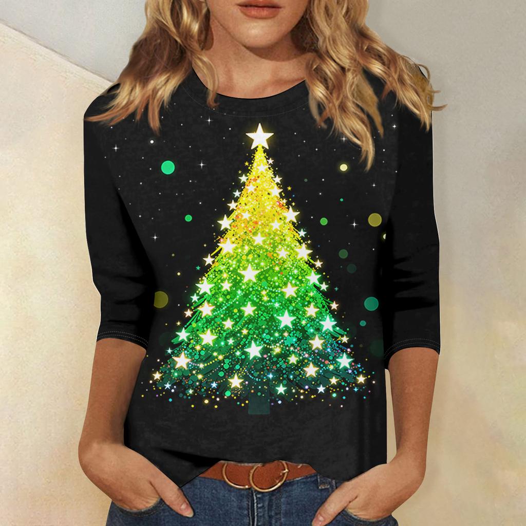 Women's Loose Comfortable Casual Fashion V-Neck Christmas Print Long Sleeve Hoodie