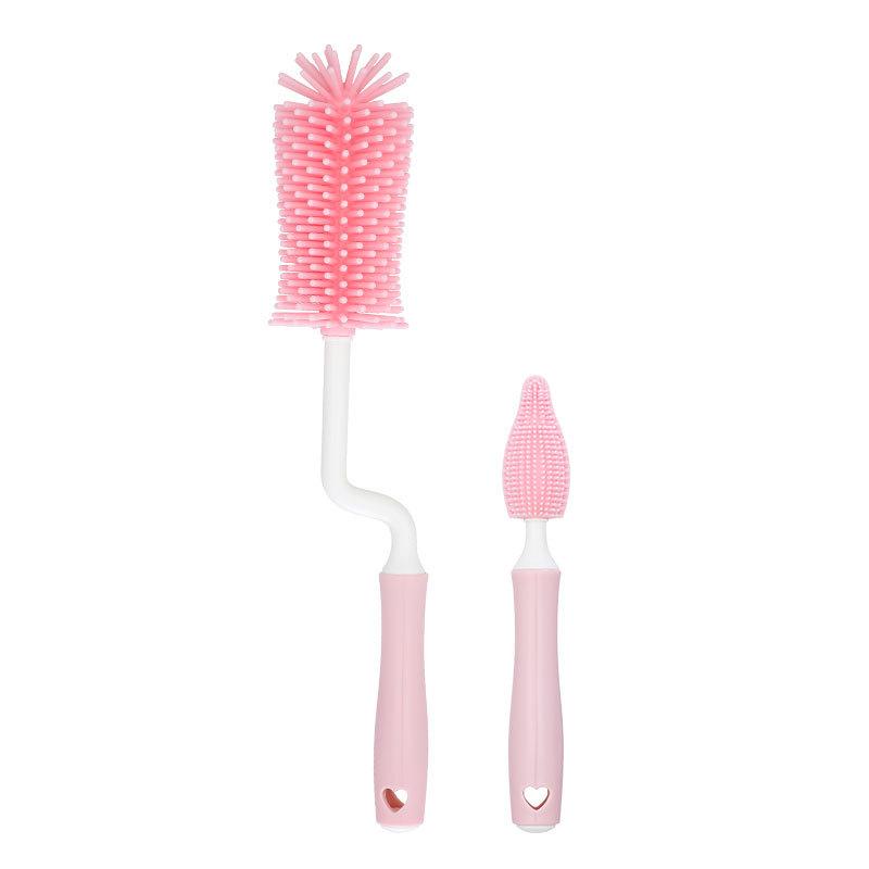 Eco-friendly Baby Bottle Silicone Brush Set Pacifier Brush Cleaning Kit Silicone Baby Bottle Brush Set розовый