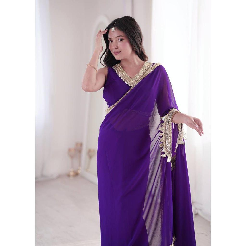 Ready to wear georgette mirror lace saree