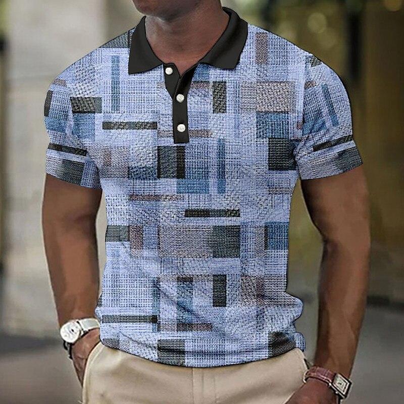 Simple Solid Color Block Pattern 3D Digital Printing Men's Casual Polo Shirt