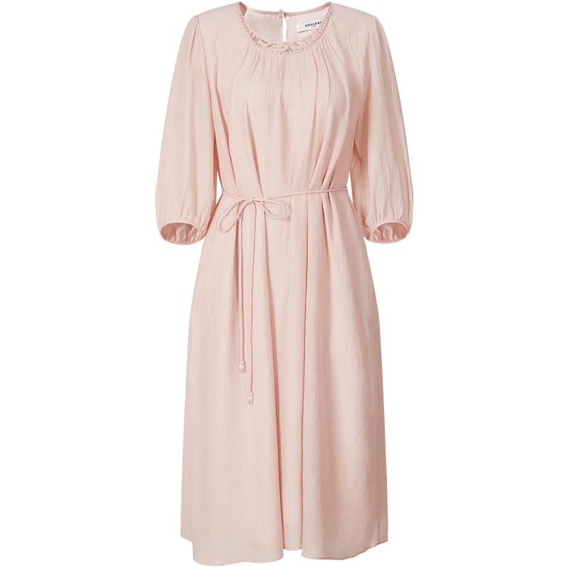 

Annakou French Style Beaded Lace Lyocell Cinch-Waist Dress M