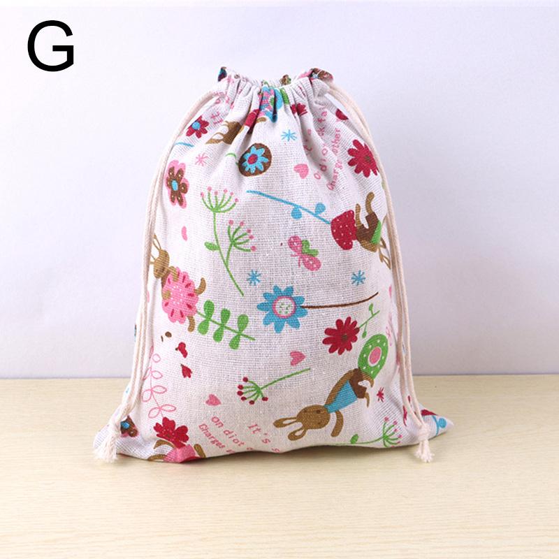 Cotton Linen Fabric Pouch Drawstring Bag Cute Animal Plant Print Kids Travel Cloth Storage Bag Makeup Case Xmas Gift Bag