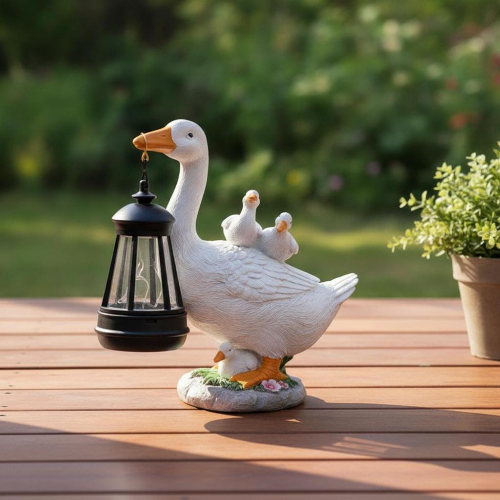 Duck Garden Ornament with Lantern Charming for Flowerbed