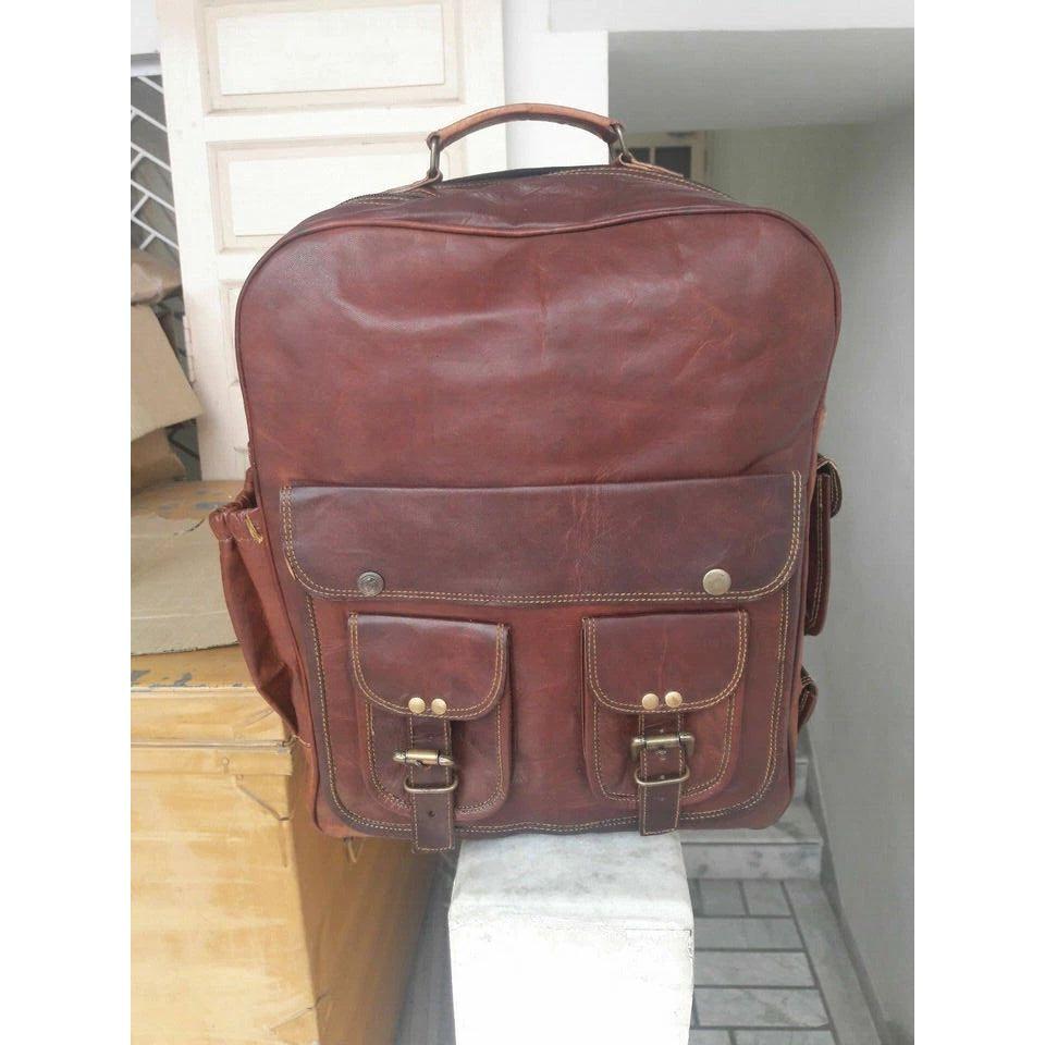 Genuine Leather Brown Backpack Rucksack New Travel Bag For Men's and Women'