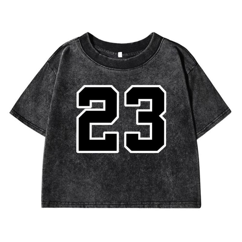 23 Letterprinting Female Washed Short Tshirts Breathable Casual Summer Clothes Distress Vintage Midriff-Baring T-Shirt Women