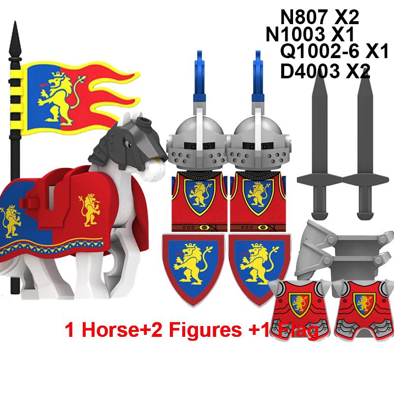Military Building Blocks Medieval Solider Knights Equipments Mount War-Horse Wolf Flag Vests Shields Fiery Dragon Mini Brick Toy