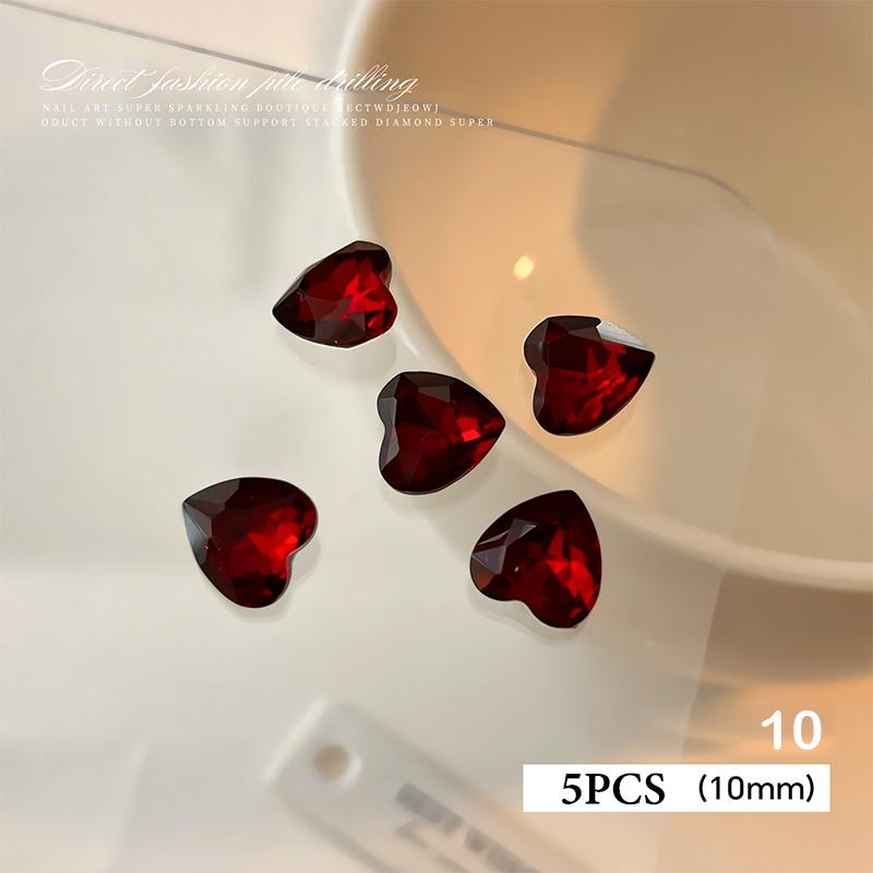 5 Pcs Red Nail Gems Pointed Bottom Rhinestones Multiple Shapes Nail Crystal Diamond Mixed Luxury Glass Rhinestones Charms Decor