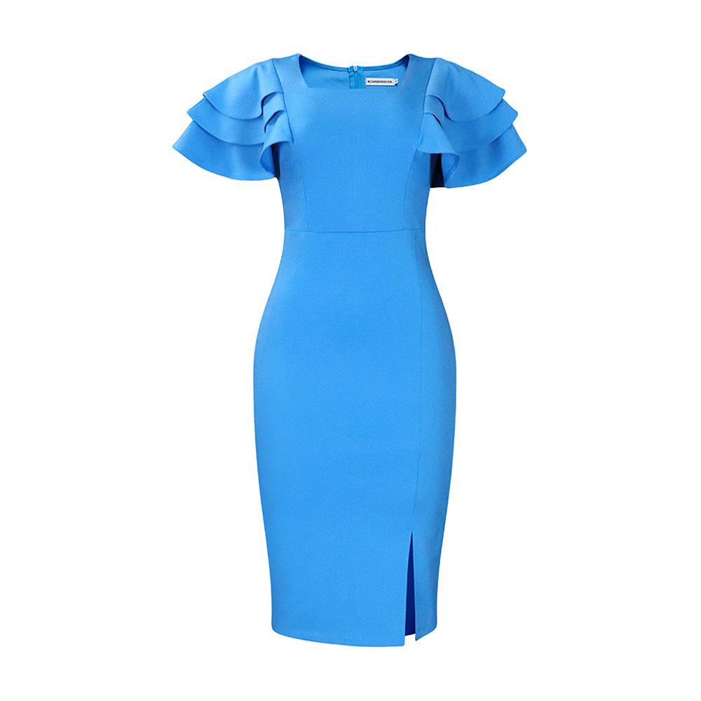 Plus Size Women's Dress Summer Temperament Commuter Square Neck Short-sleeved Sexy Hip Dresses