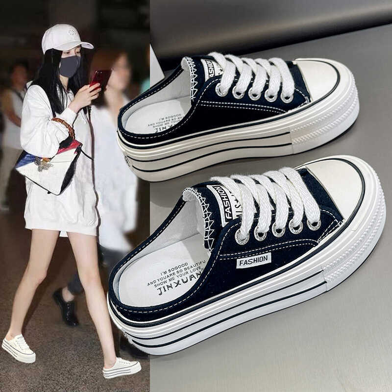 Thick-soled Bag Head Half Slippers Women's Summer Wear 2025 New Heelless Versatile Breathable Mesh Lazy Little White Shoes