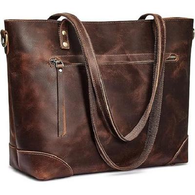 Genuine Leather Tote Bag for Women Work Shoulder Crossbody Purses Handbag with Outside Pockets